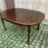 Extendable oval Scandinavian dining table in teak and mahogany, 1950s, 245cm