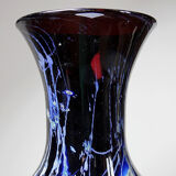 Large vintage purple art glass vase with silver glitter inclusions.