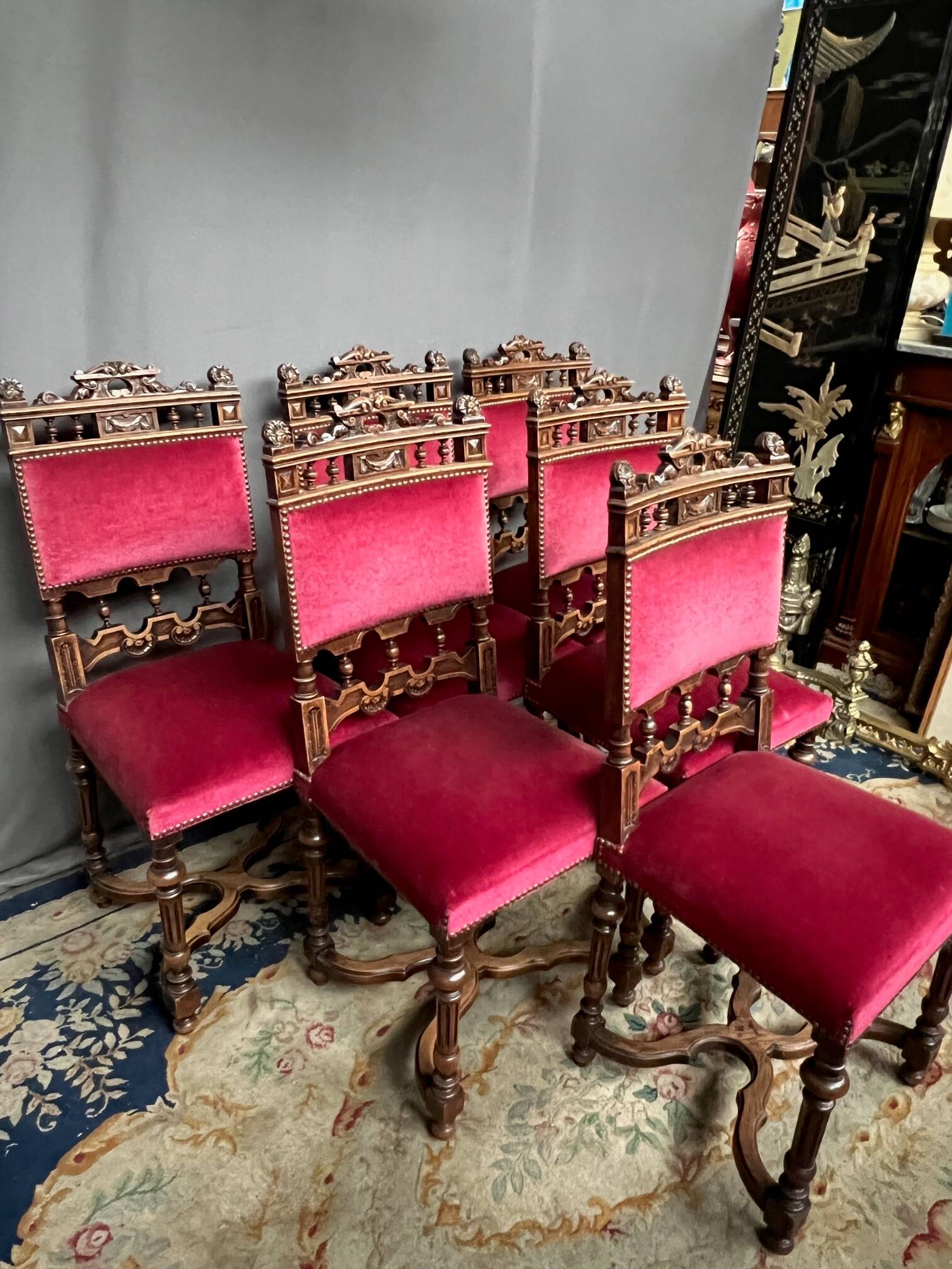 Set of six Renaissance style chairs.