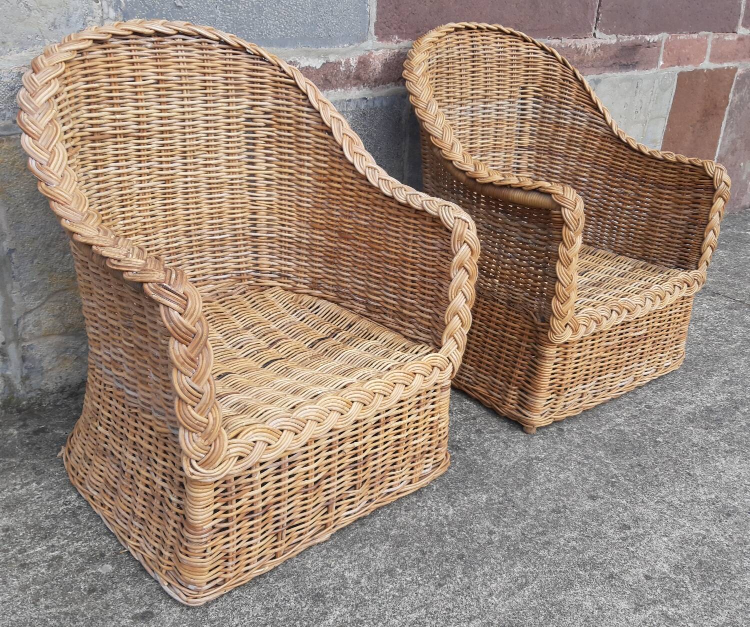 Pair of wicker and rattan armchairs.
