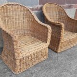 Pair of wicker and rattan armchairs.