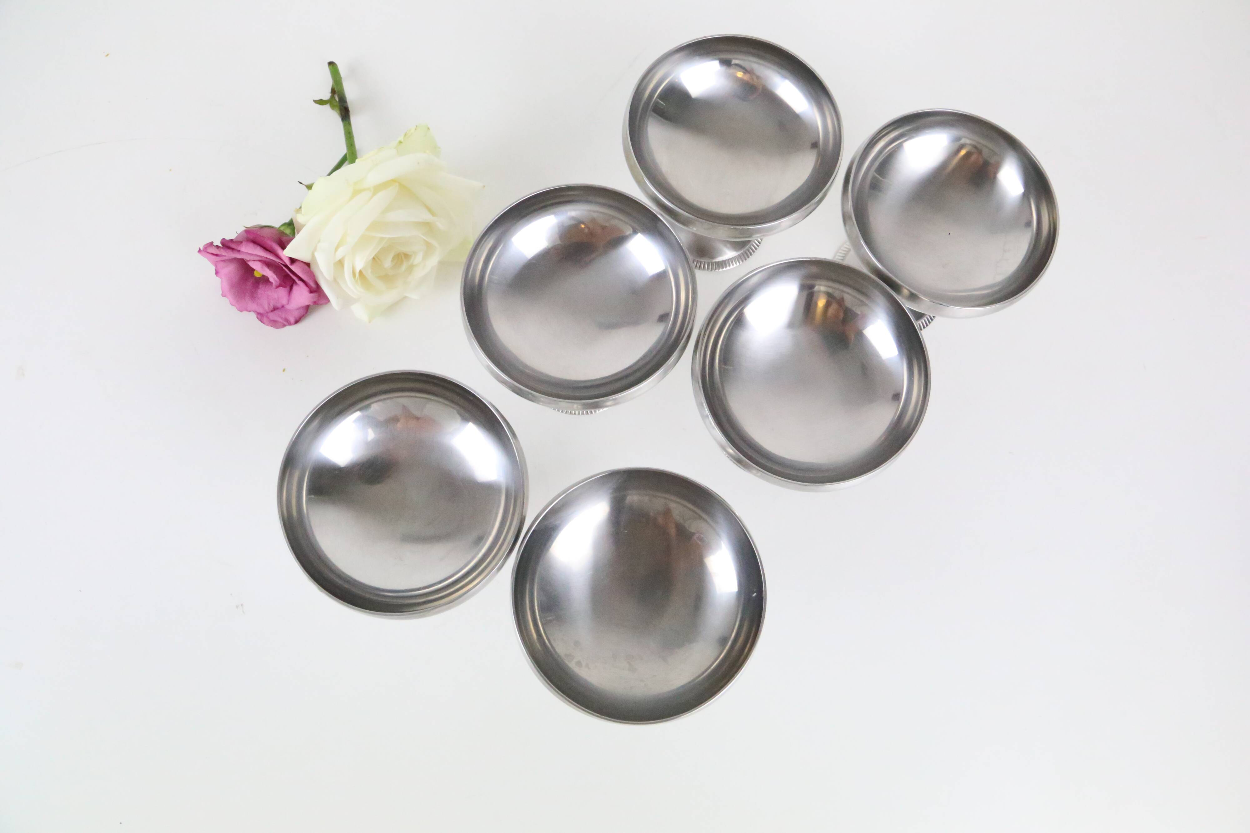 Set of 6 stainless steel bowls by Letang-Remy, vintage French, 1970s