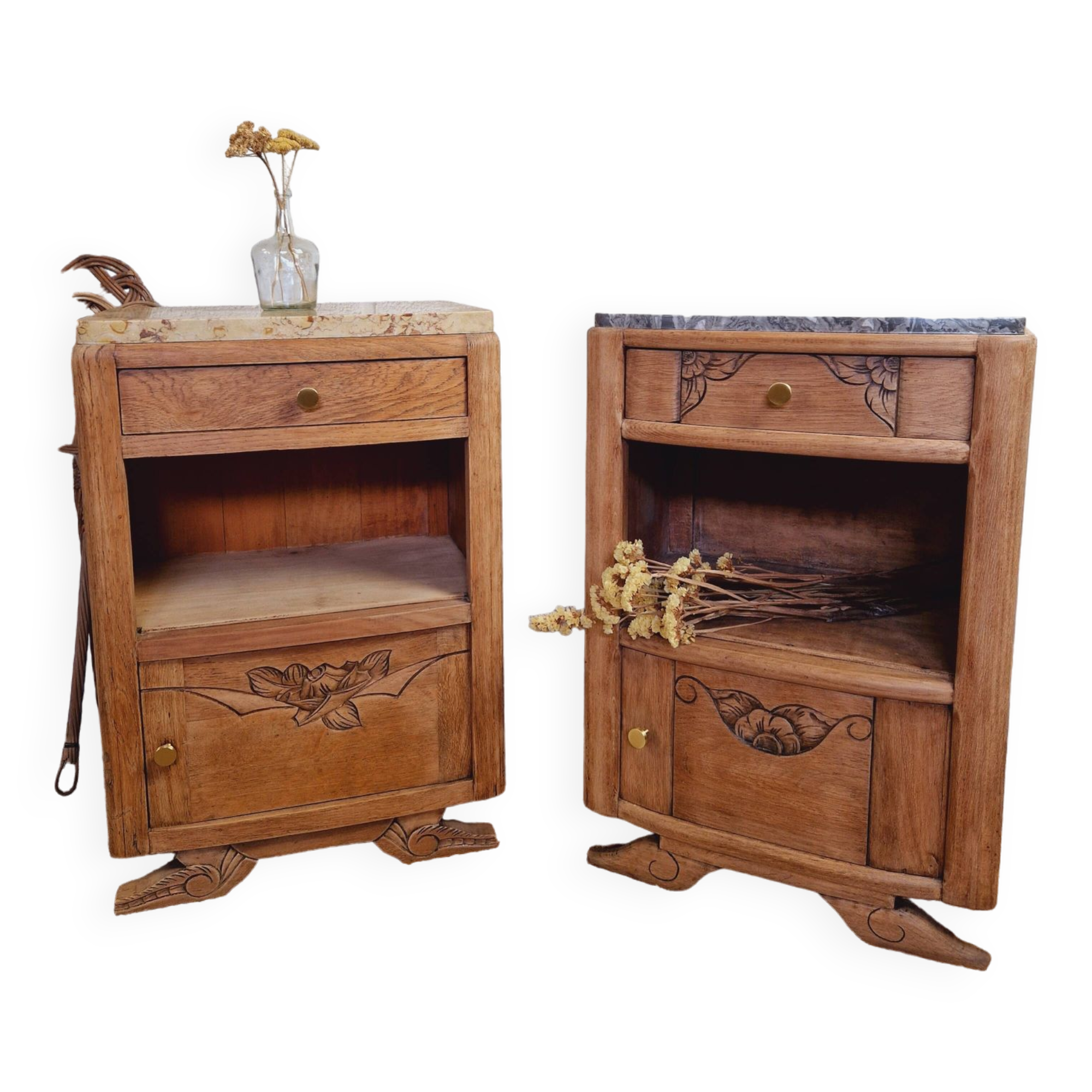 Pair of art deco oak bedside tables