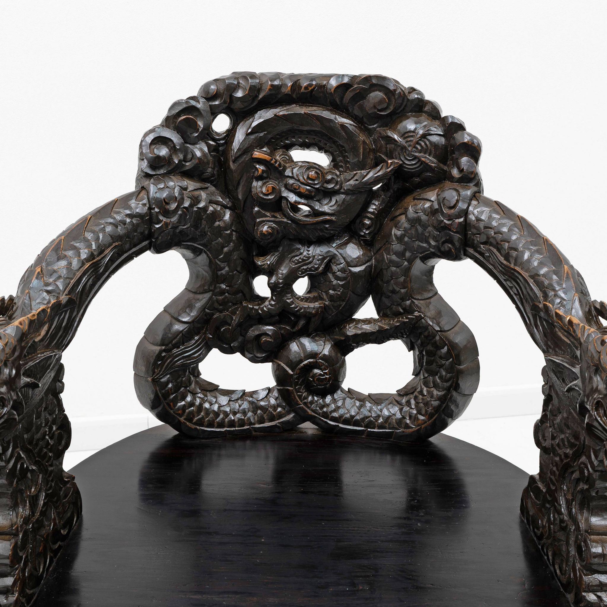 Pair of Chinese Qing Dynasty Carved Dragon Armchairs,Ebonized Hardwood,19th
