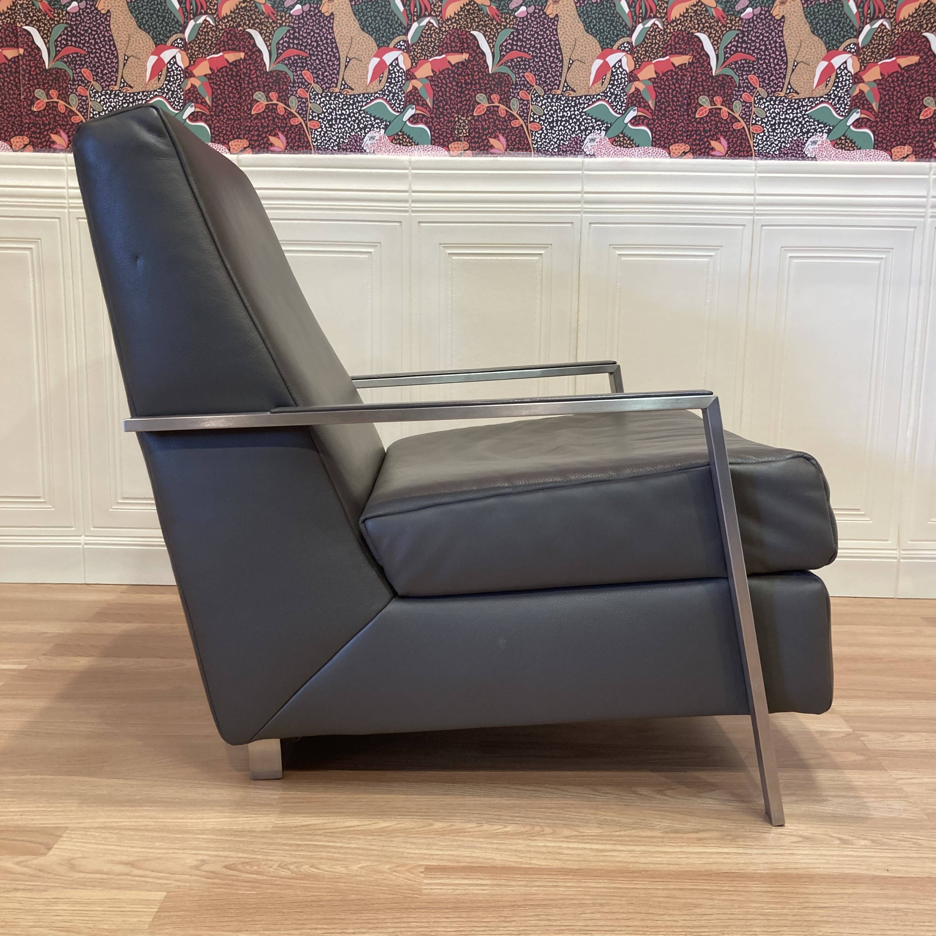 1970s steel and leather designer armchair