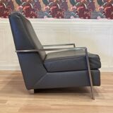 Steel and leather designer armchair from the 1970s
