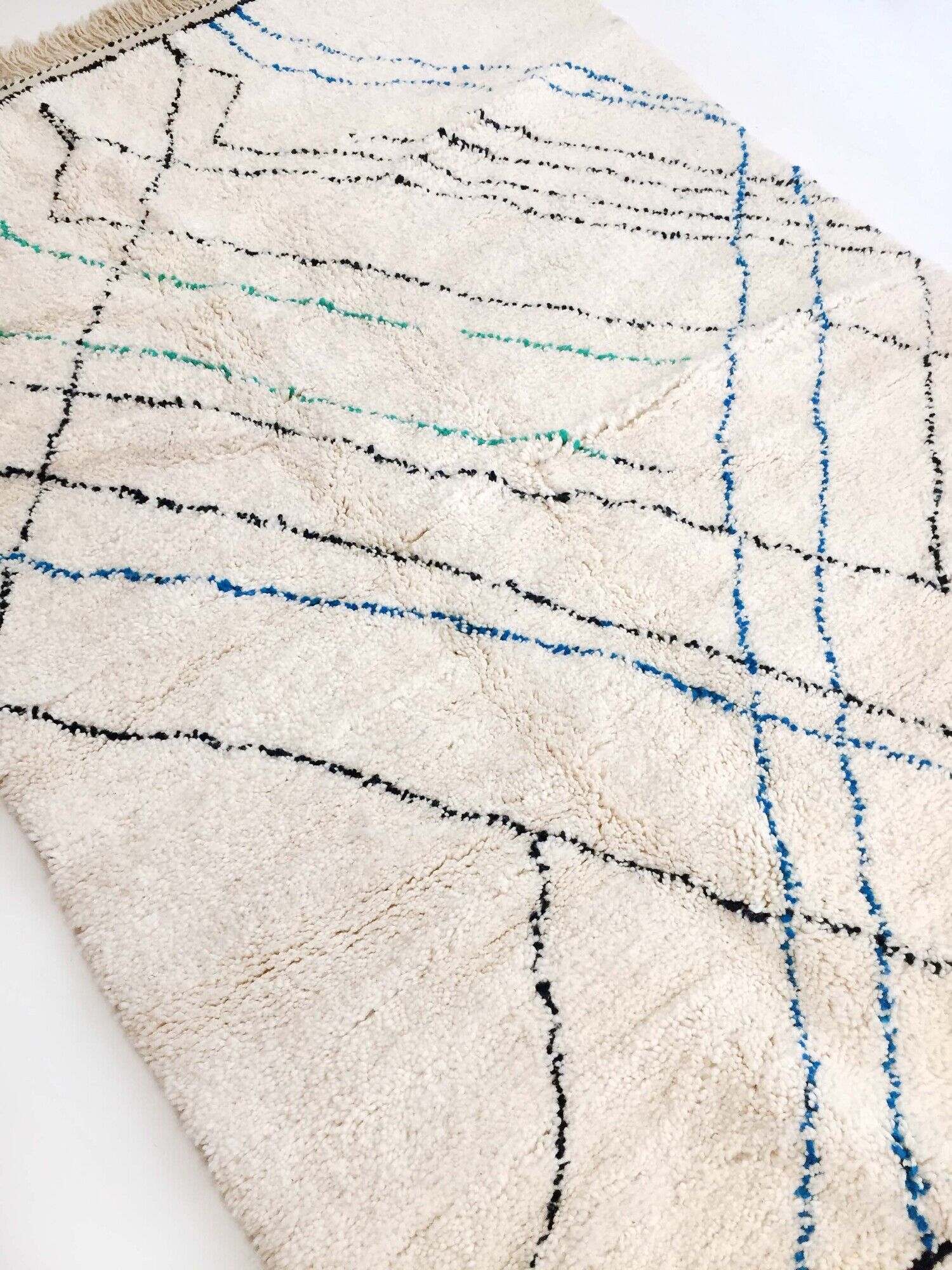 Moroccan Berber carpet blessed ouarain ecru with colored lines 236x160cm