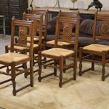Set of 6 brutalist oak chairs from the 1950s.