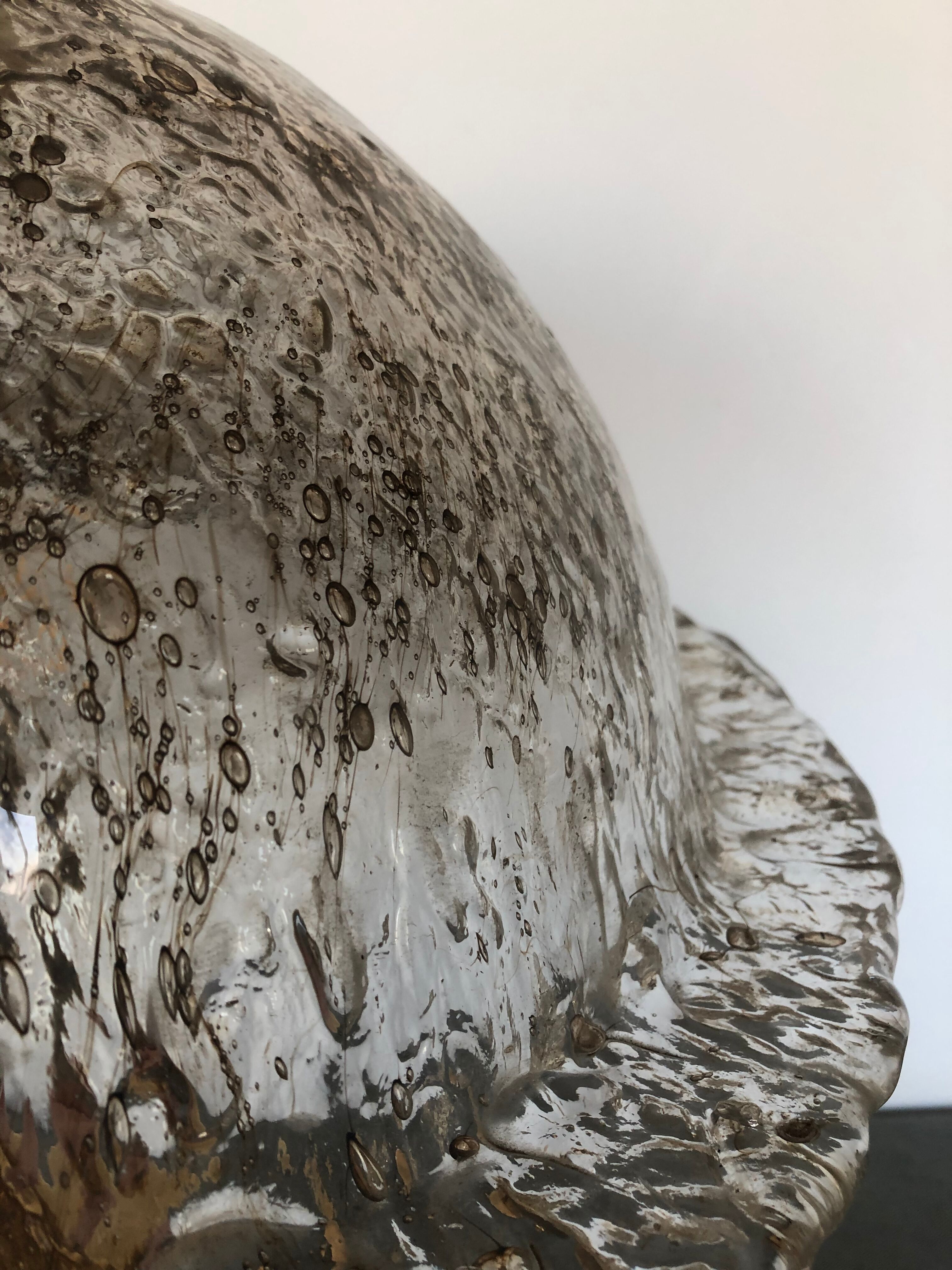 Large antique table lamp in glass and brass