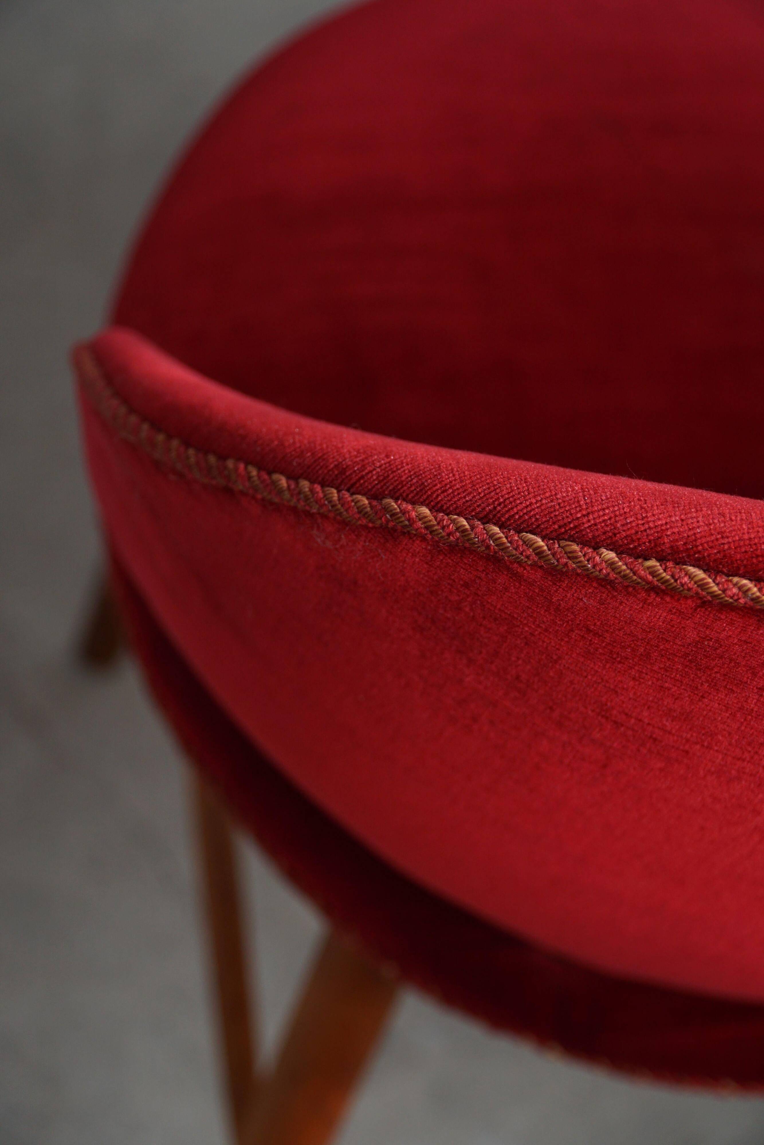 Mid-century toilet chair in oak and red velvet, by a Danish cabinetmaker, 1950s.