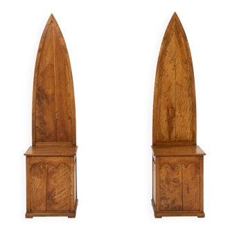 Andrea Salvetti pair of neo-Gothic pine chairs 1994