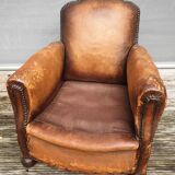 Pair armchairs club leather "punk" back mustache