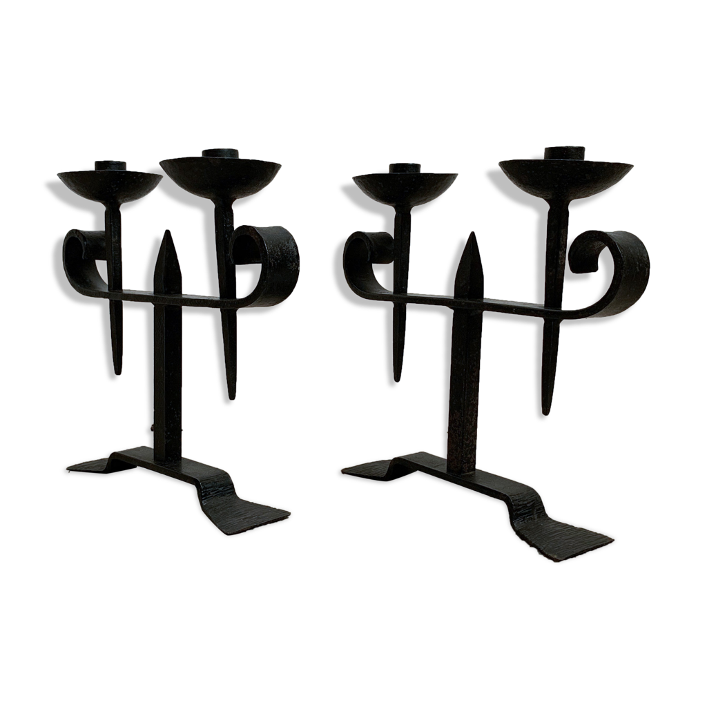 Paire de chandeliers fer forgé 2 lumières | Selency