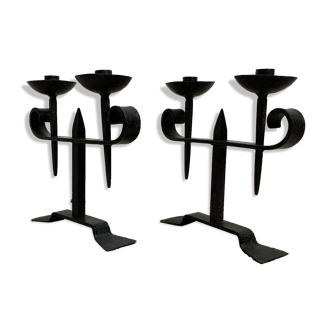 Pair of wrought iron candlestick 2 lights