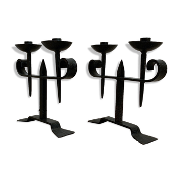 Pair of wrought iron candlestick 2 lights