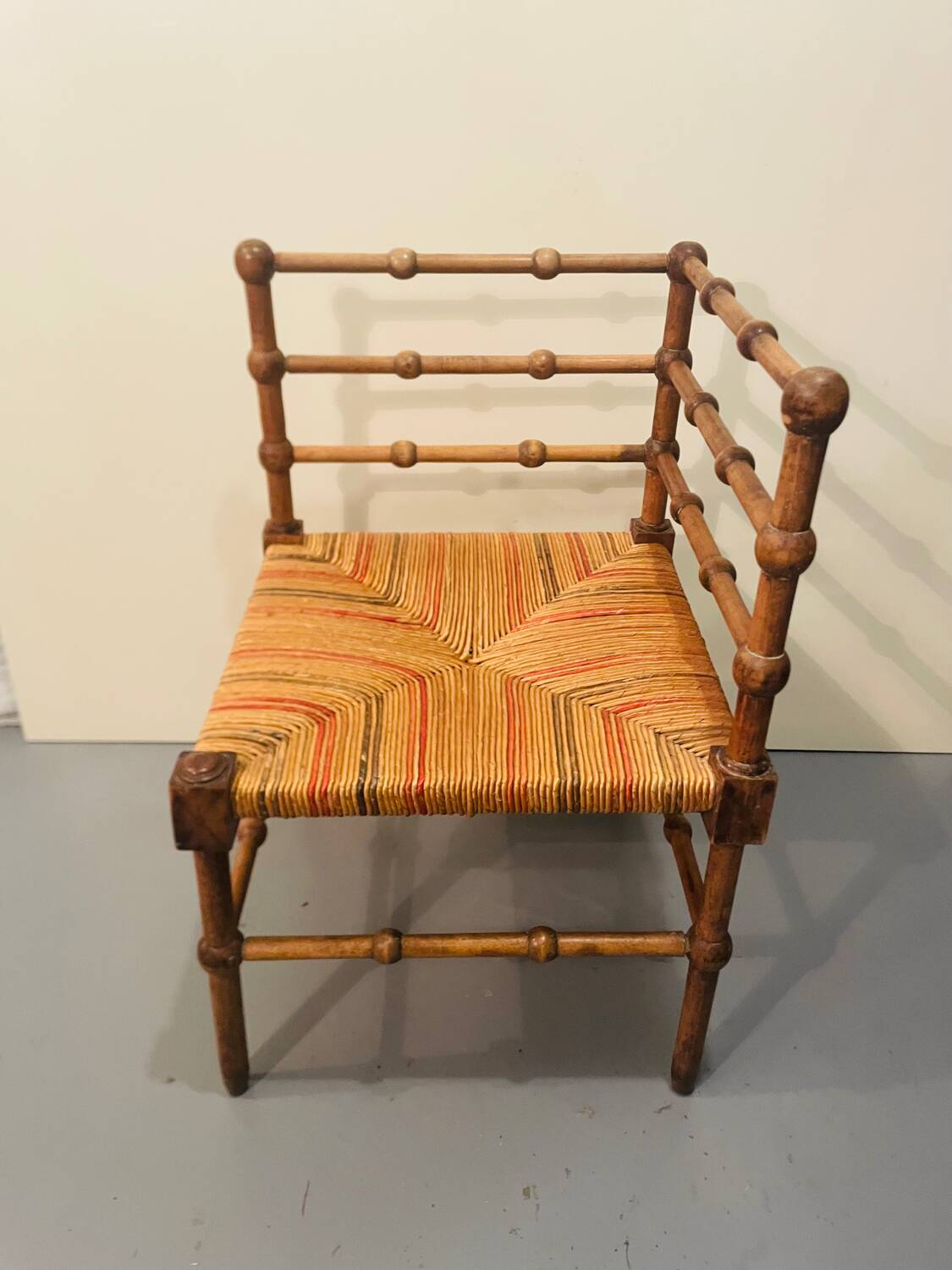 Vintage Art Deco wood and straw corner chair, 1930s