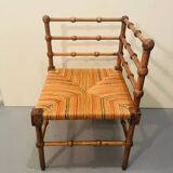 Vintage Art Deco wood and straw corner chair, 1930s