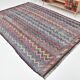 Tapis kilim vintage multicolore à motifs zigzag géométriques, 184x274 cm