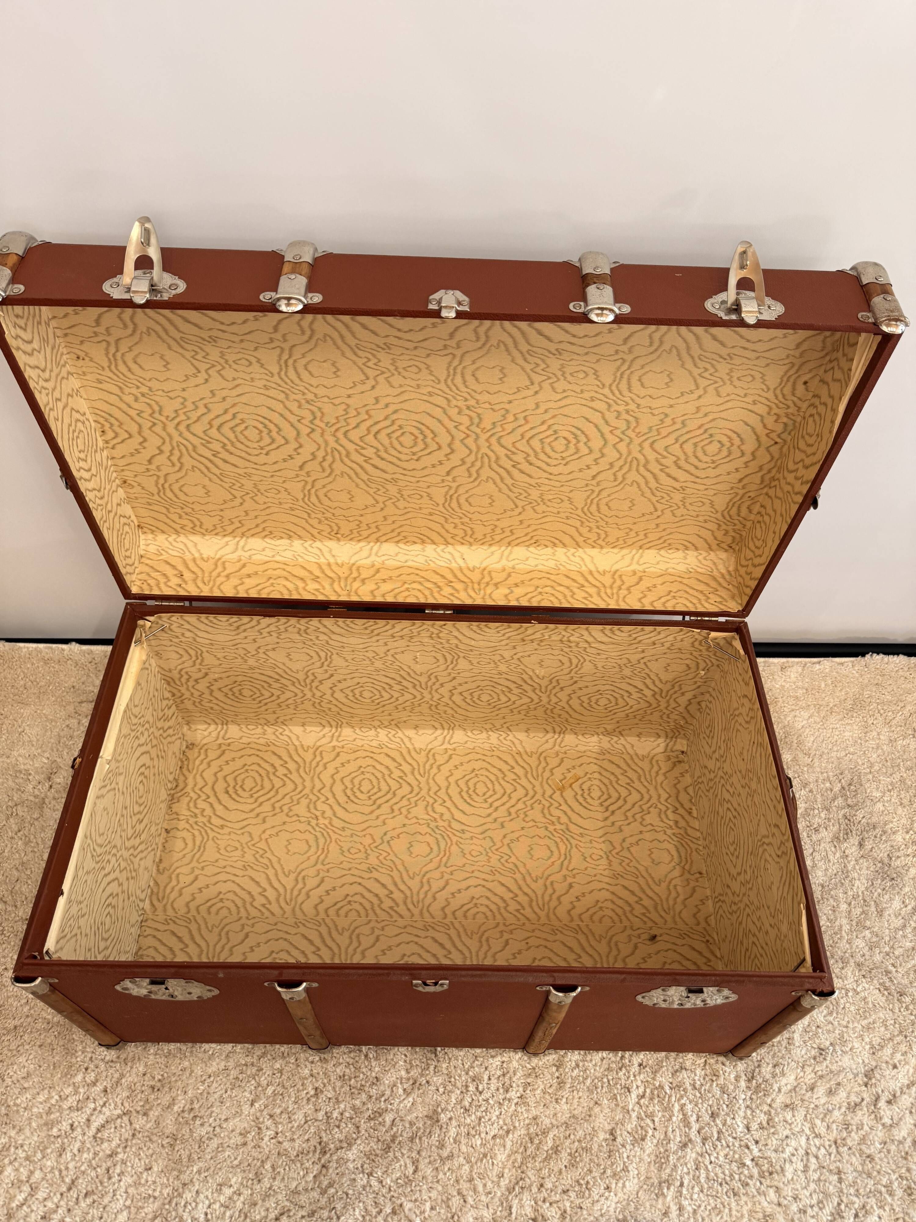 Vintage wooden and metal travel trunk