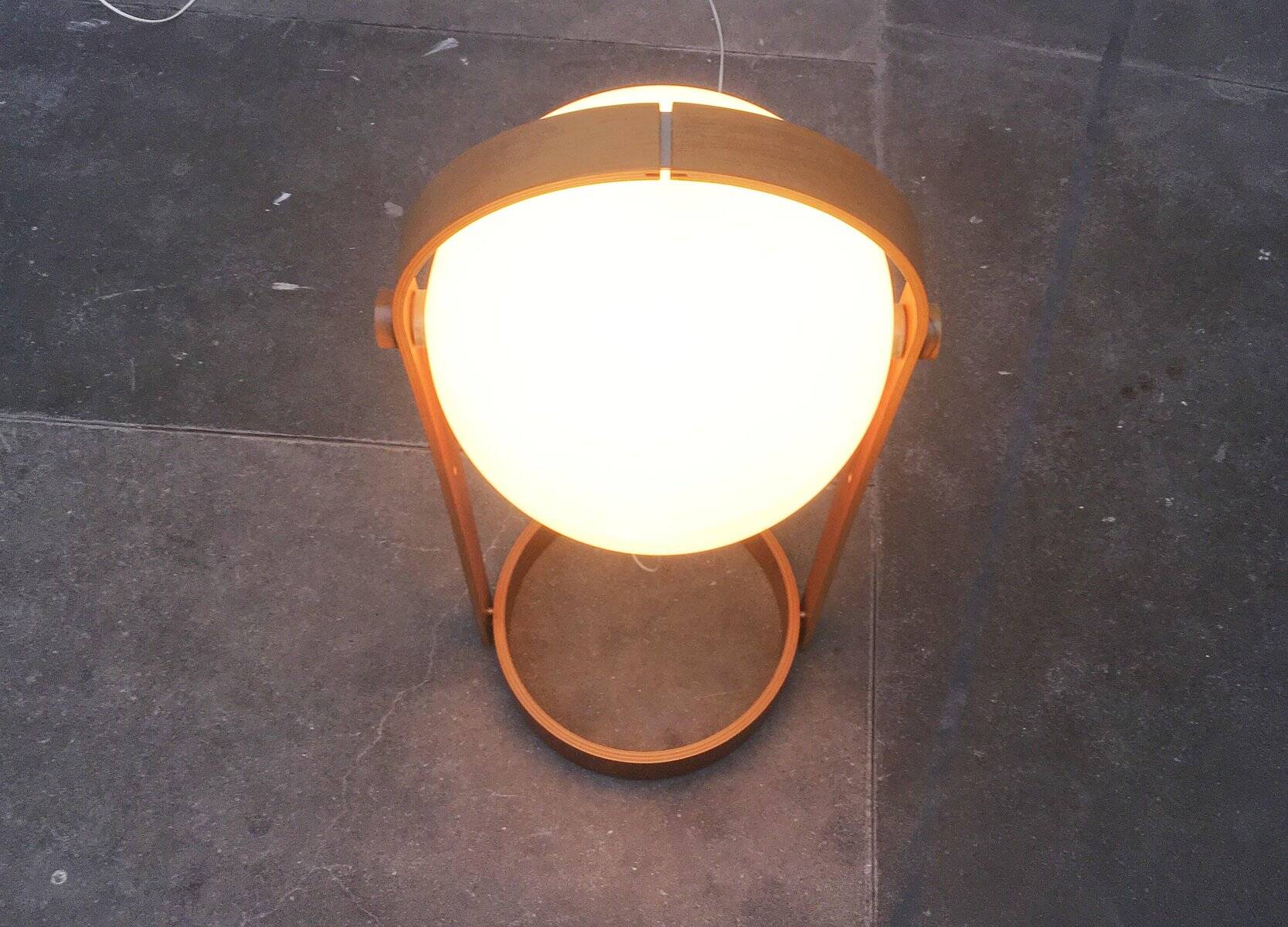 Swiss space-style floor lamp made of plastic and plywood from the 1960s.