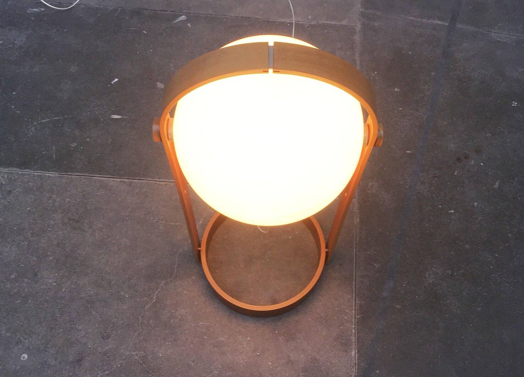 Swiss space-style floor lamp made of plastic and plywood from the 1960s.