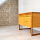 Scandinavian storage unit, solid wood and leather