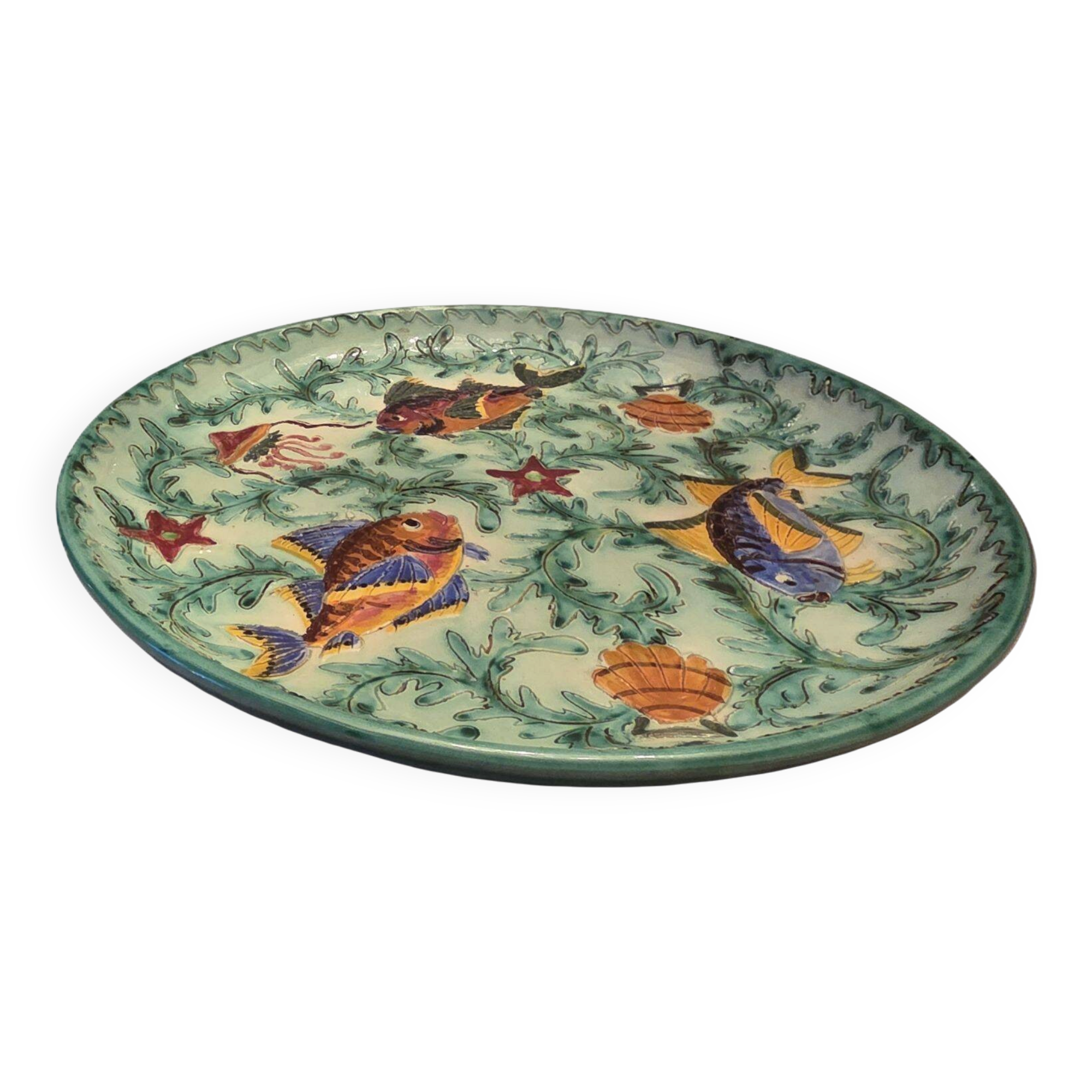 Cerart Monaco Round Plate on Small Foot Enamelled Ceramic circa 1950