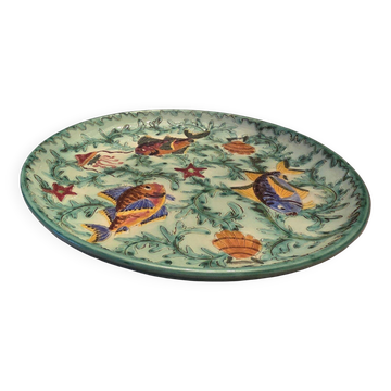 Cerart Monaco Round Plate on Small Foot Enamelled Ceramic circa 1950