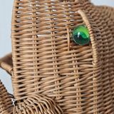 Vintage rattan frog magazine rack