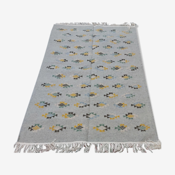 Traditional handmade handmade grey carpet with multi-coloured patterns 180x120cm