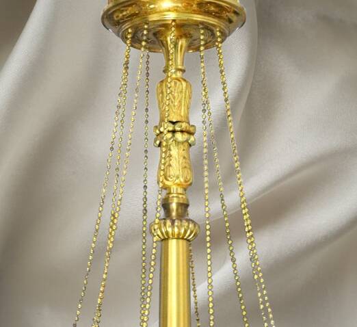 Grand Lustre en Bronze Doré style Directoire Dix Lumières Lucien Gau
