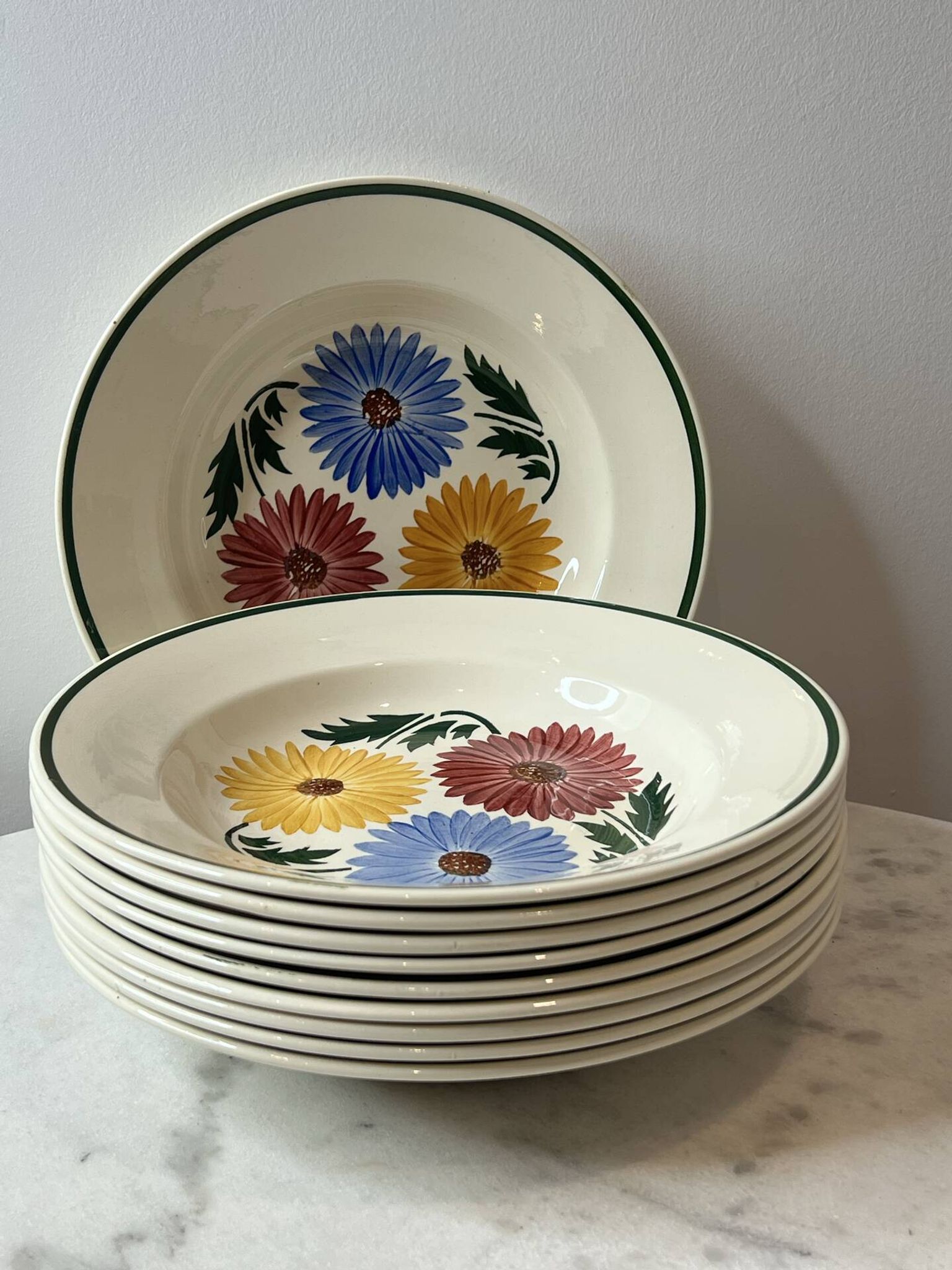 Lot de 10 assiettes creuses Chalons Digoin Sarreguemines décor floral