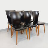Set of 6 vintage Baumann Essor chairs in beech wood and skai