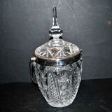 Sugar bowl candy dish in molded crystal and vintage chrome handle Ice bucket H23