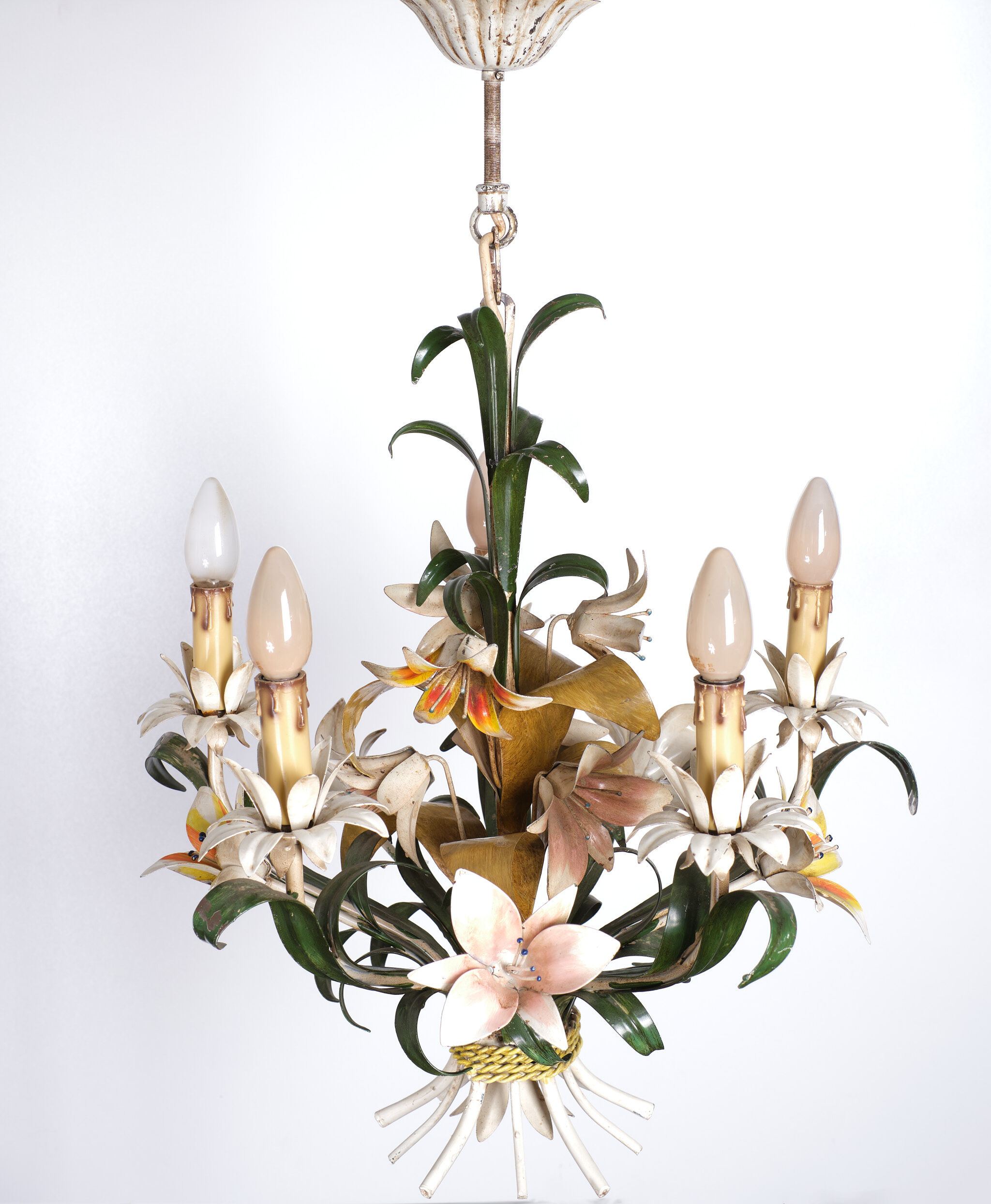 Italian metal flower chandelier, 1960s
