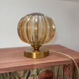 Lampe à poser globe en verre vintage bicolore