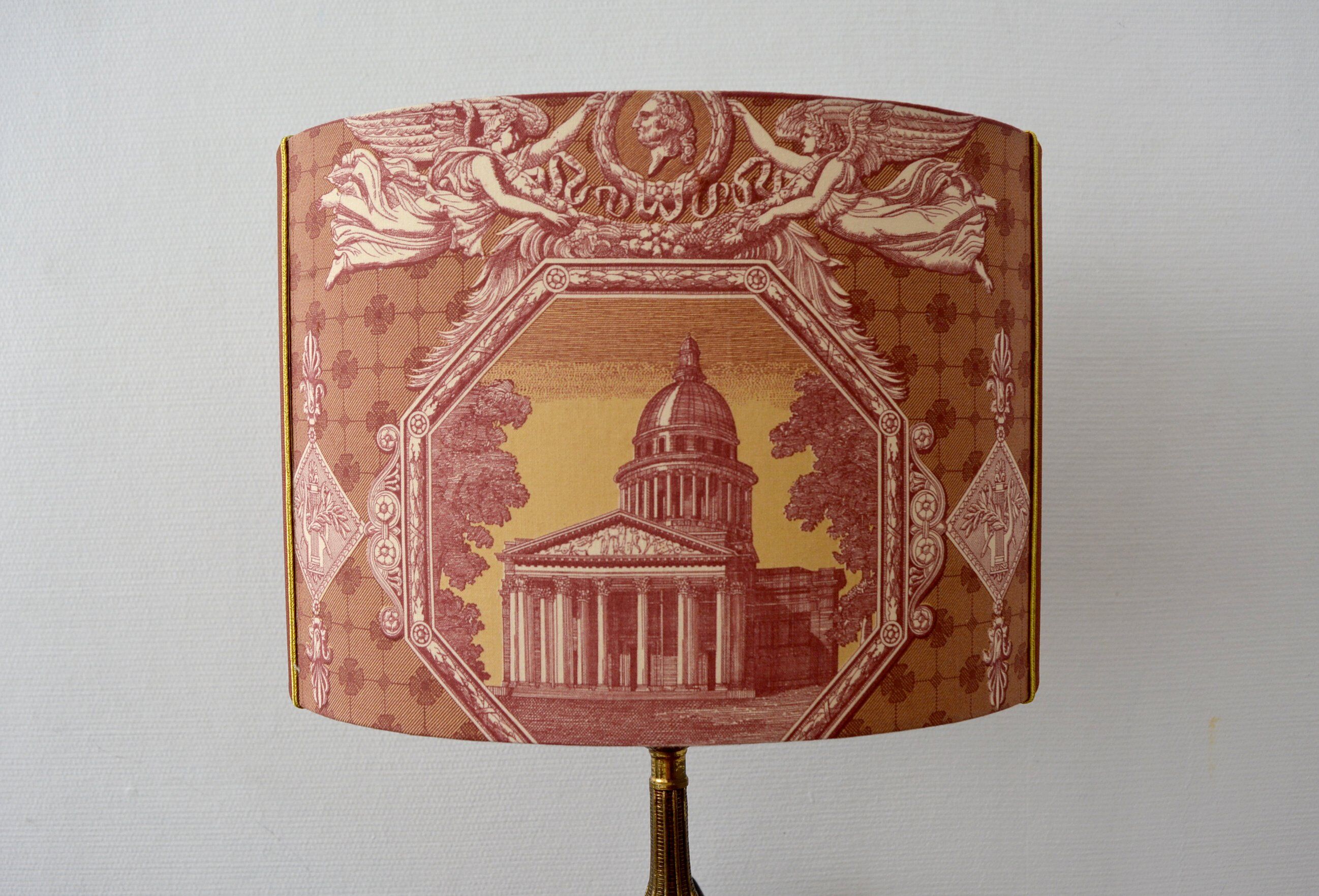 Jouy fabric lampshades with the "Monuments of Paris" pattern.