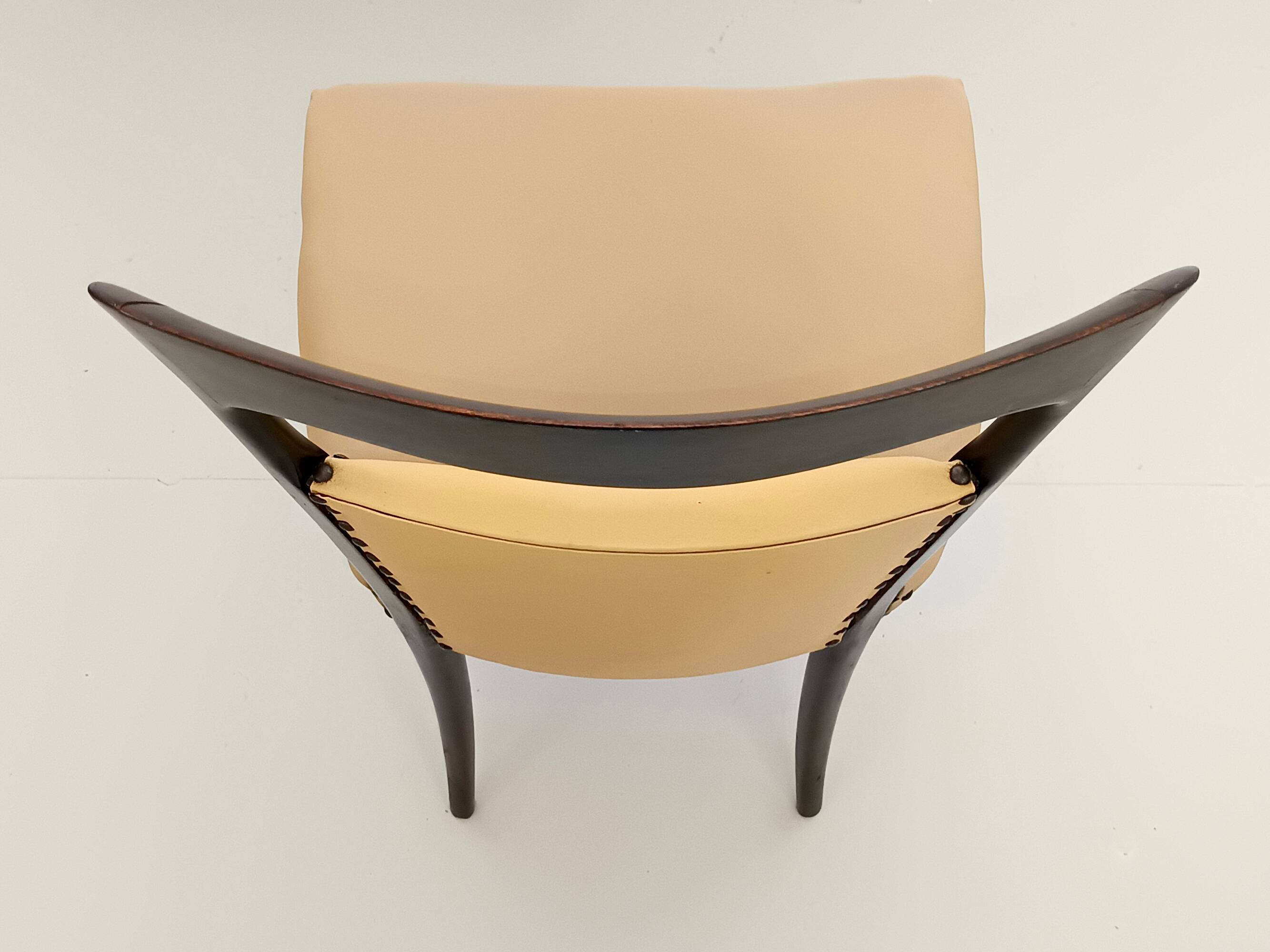 Set of Six Beige Skai Dining Chairs Ascr. to Melchiorre Bega, Italy