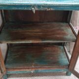 Antique Burmese teak sideboard with original blue and white patina