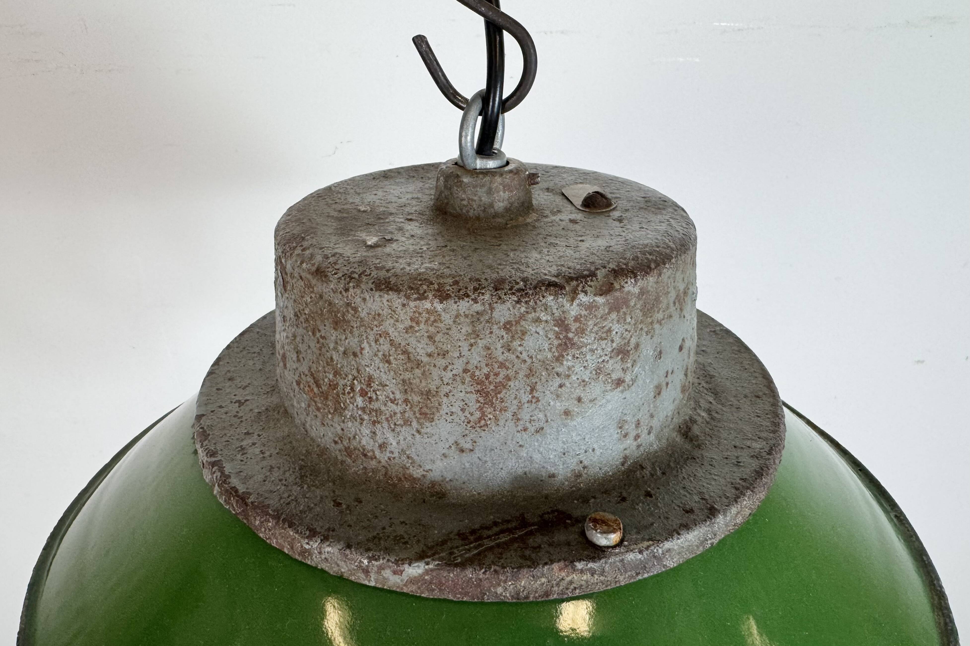 Green Enamel and Cast Iron Industrial Pendant Light, 1960s