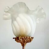 Vintage tulip and brass globe-laying lamp