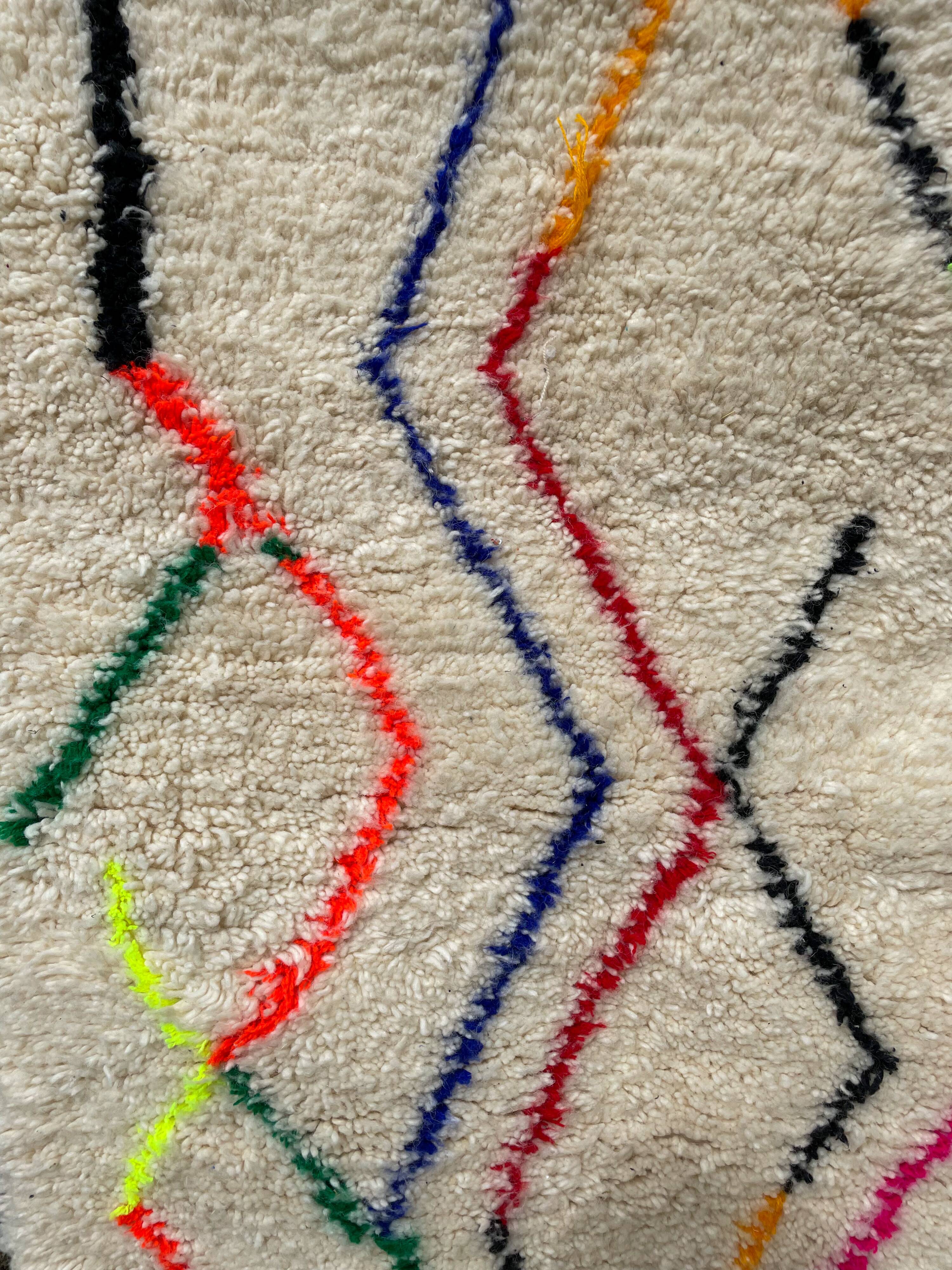 Berber rug Azilal colorful white with minimalist patterns multicolored and modern fluorescent