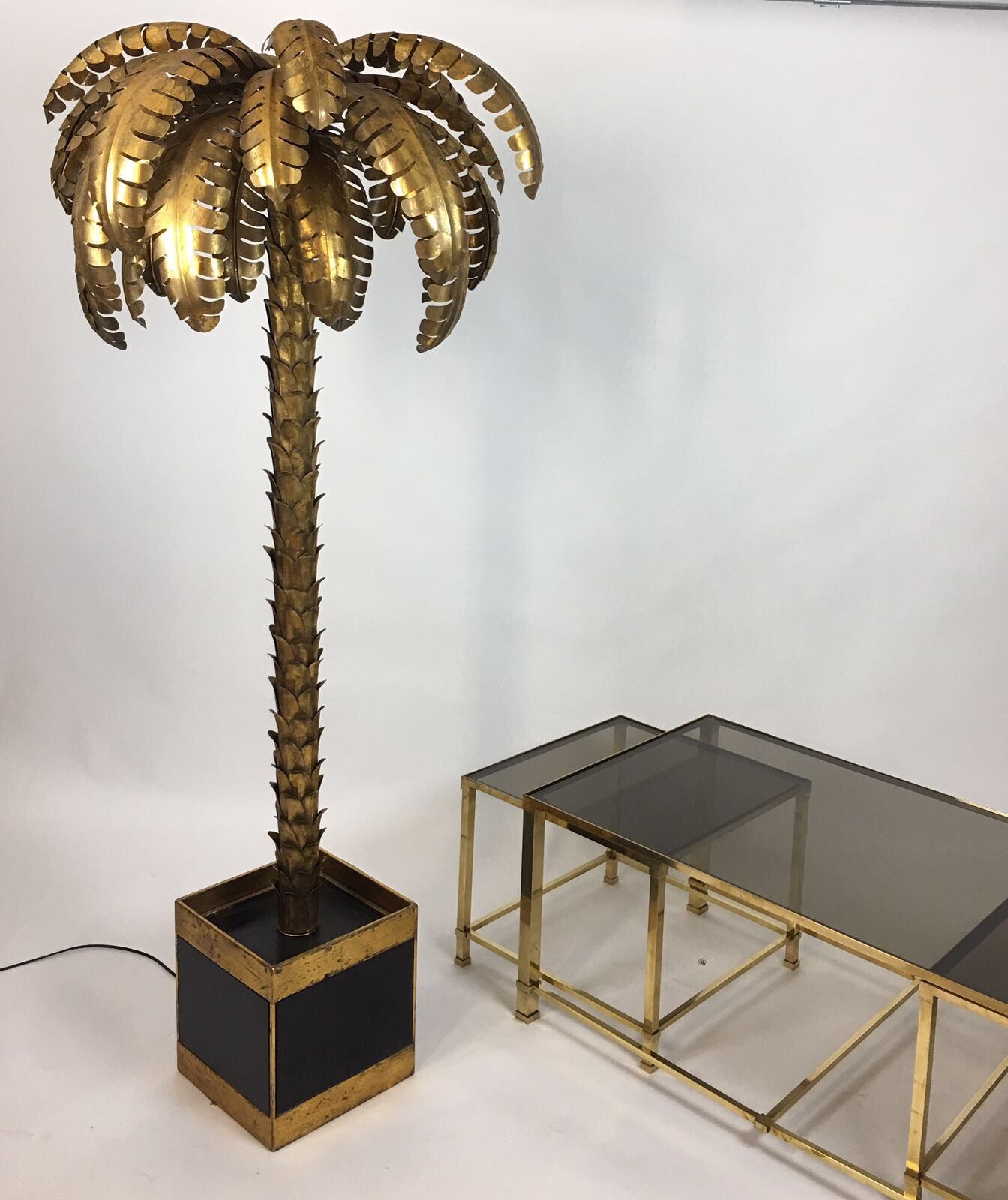 Lampadaire des années 70 forme palmier métal doré