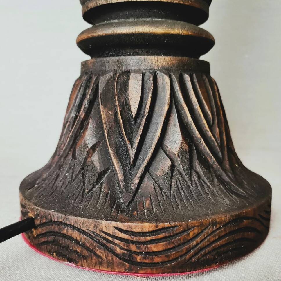 Large Carved Wood Half Shade Table Lamp
