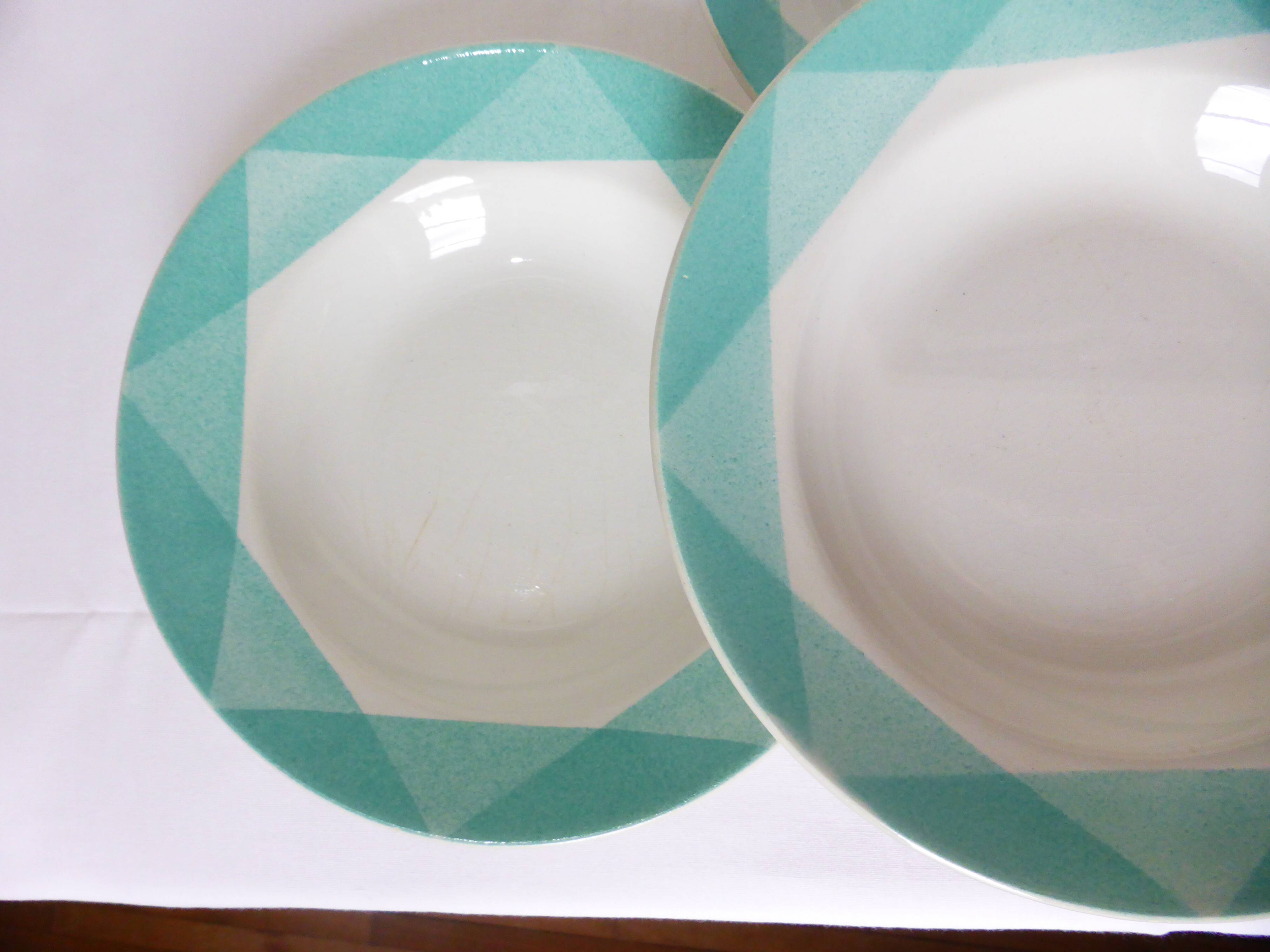 4 vintage geometric pattern soup plates 220510