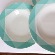 4 vintage geometric pattern soup plates 220510