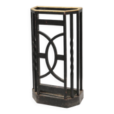 Art Deco metal umbrella stand with geometric openwork and brass rim, Belgiu
