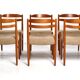 Lot of 6 padded teak dining chairs