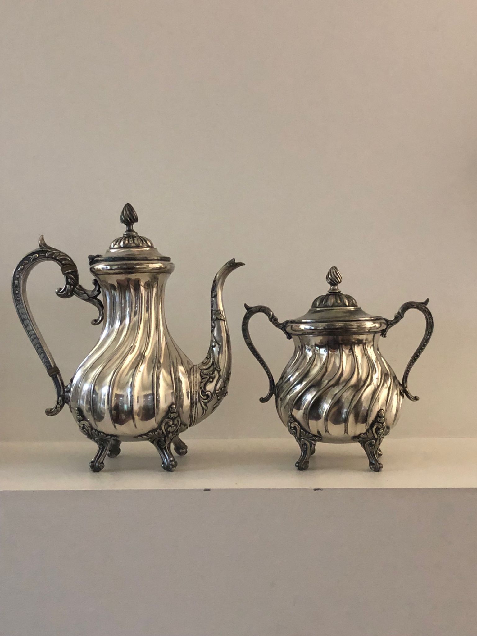 Silver-plated coffee pot and sugar bowl