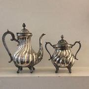 Silver-plated coffee pot and sugar bowl